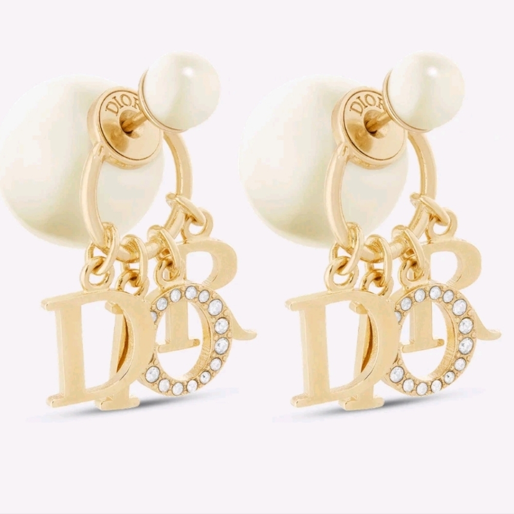 Dior Gold  Charm Spell Out Logo Earrings